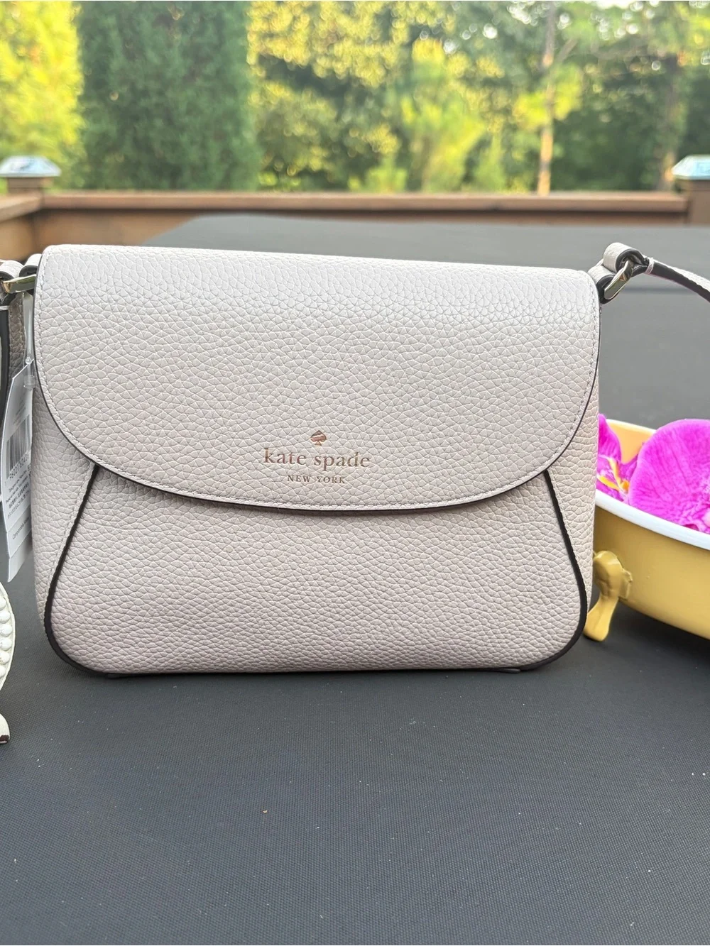 Kate Spade Monica Small Flap  Pebbled Leather Crossbody in Cozy Gray NWT